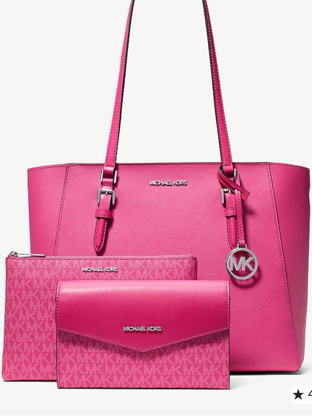Michael Kors Hot Pink Leather Tote with Matching Wallet and Pouch